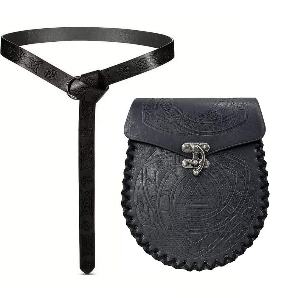 PU Leather Medieval Knight Belt Embossed Viking Waist Pack Set Waist Bag Belts Cosplay Accessories