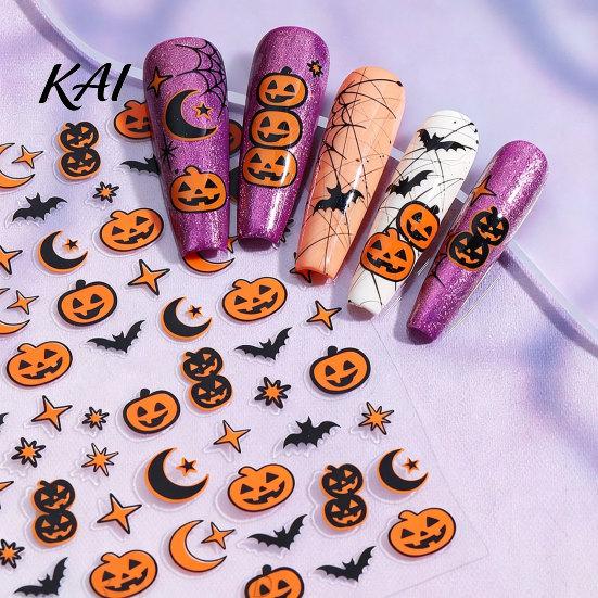 Pumpkin Nail Art Halloween Self Adhesive Stickers, Bat Moon Star Manicure Decals, Decals Decoration Stickers for Home Salon DIY Decorations