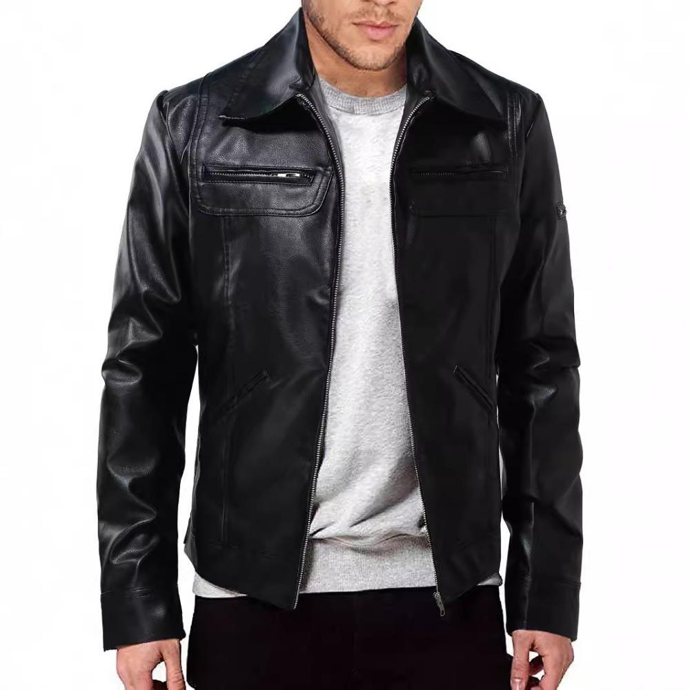 Мужская куртка из искусственной кожи с лацканами из искусственной кожи