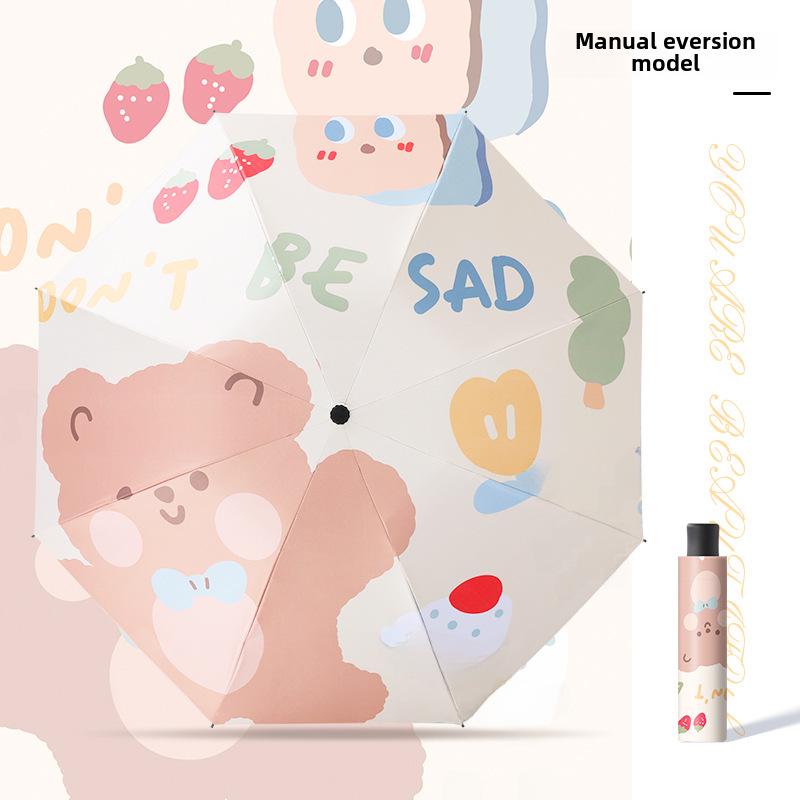 Cartoon Sunny & Rainy Dual-Use Auto Folding Umbrella for Adults & Students