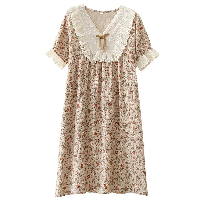 Summer Cotton Nightgowns for Women Short Sleeves Pajamas Soft Yarn Loose Pullover Nightdress