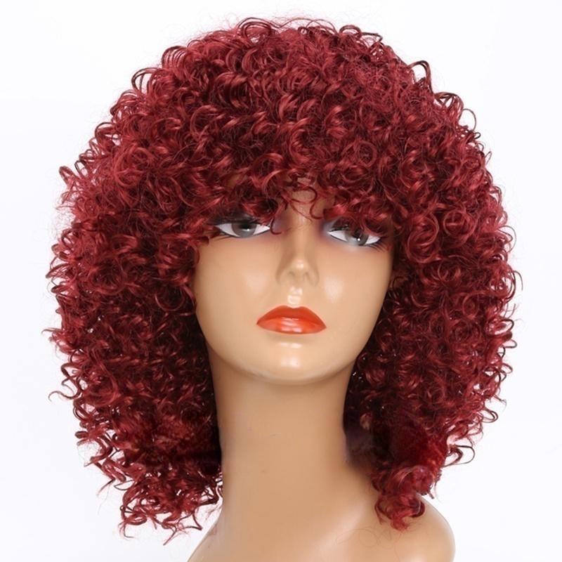 Афро-кудрявый парик Коричневый многоцветный вьющийся парик Мягкий полностью синтетический парик