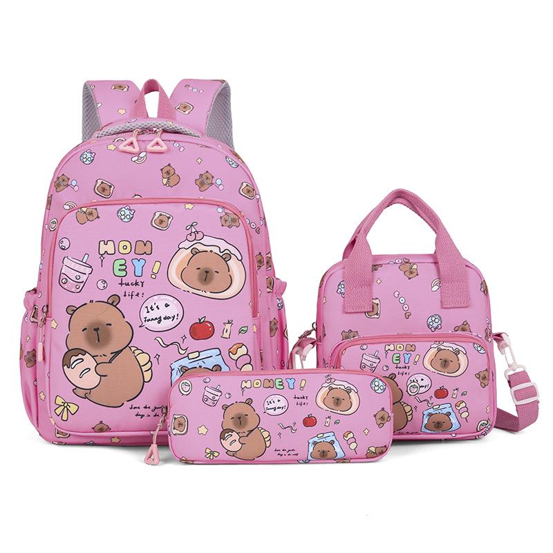 Capybara Kids' 3-Piece Set: Large Backpack & Crossbody for Ages 6-12
