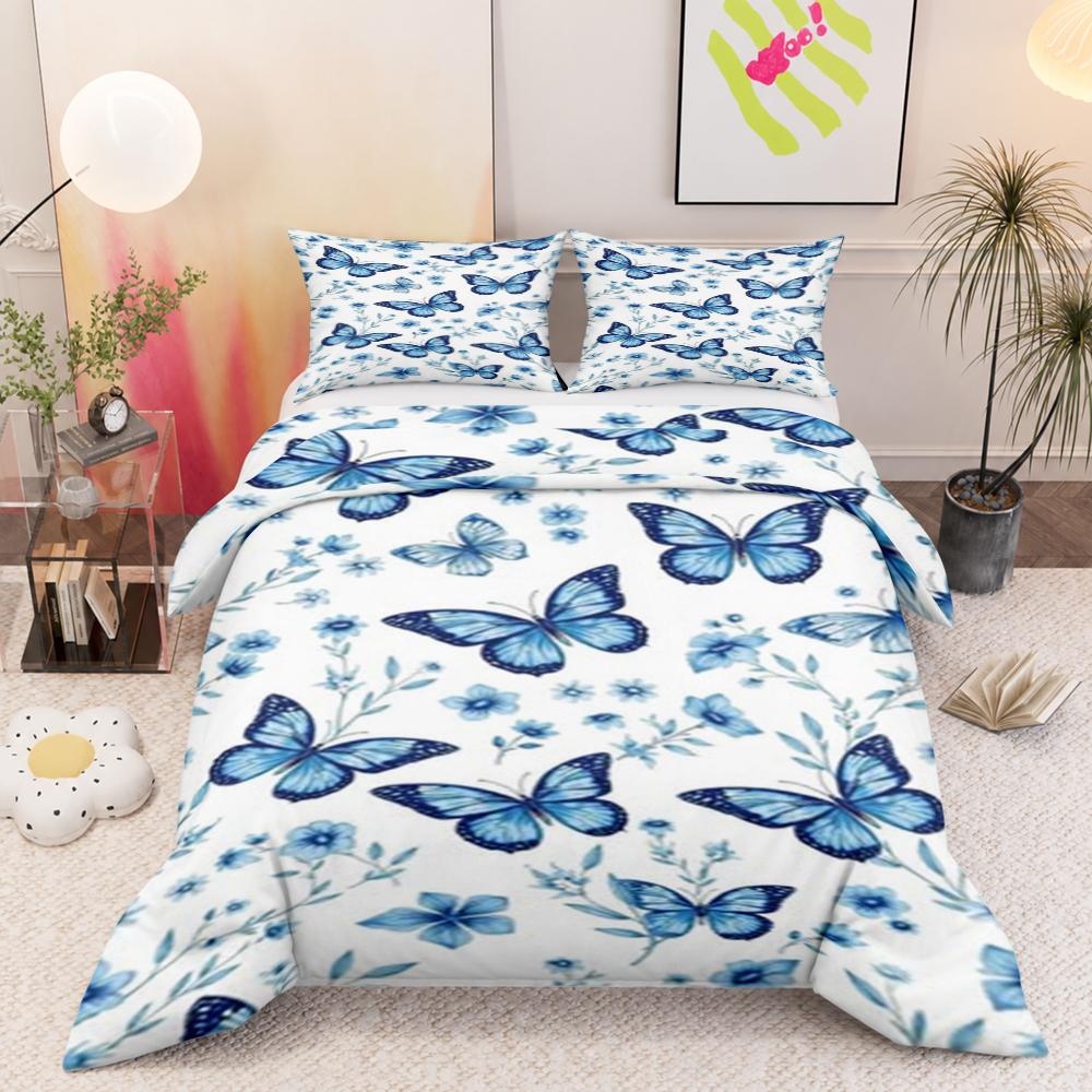 Butterfly and Floral Pastel Garden Bedding Set (1 duvet cover, 2 pillowcases, duvet not included)
