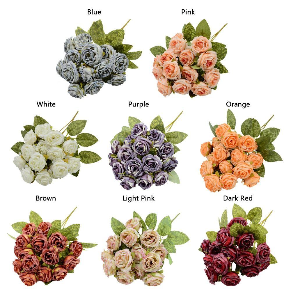 Silk Petals Rose Artificial Flowers 15 Heads Decorative Flower Party Supplies