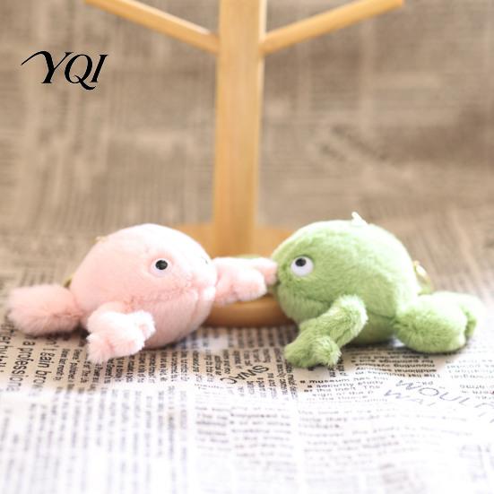 Unique Animal Key Chain Cute Frog Plush Keychain, Soft Stuffed Pendant with Raised Paw, Cartoon Small Plushie for School Bag Charm Backpack, Mini Doll