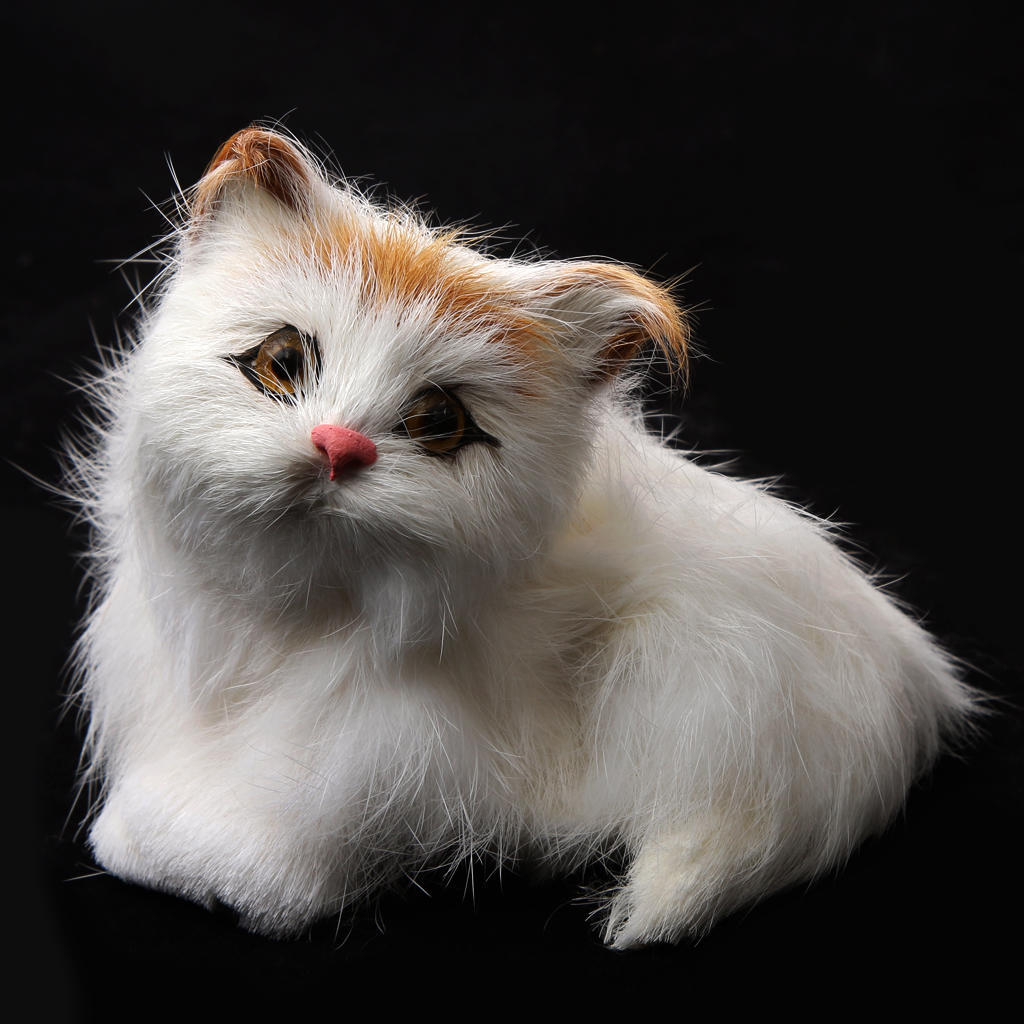 Милый реалистичный маленький сидящий кот с рамкой из настоящего меха пушистого животного