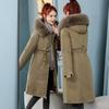 Women Hooded Parkas Detachable Liner Warm Long Cotton-padded Coat with Fur Collar Fall Winter