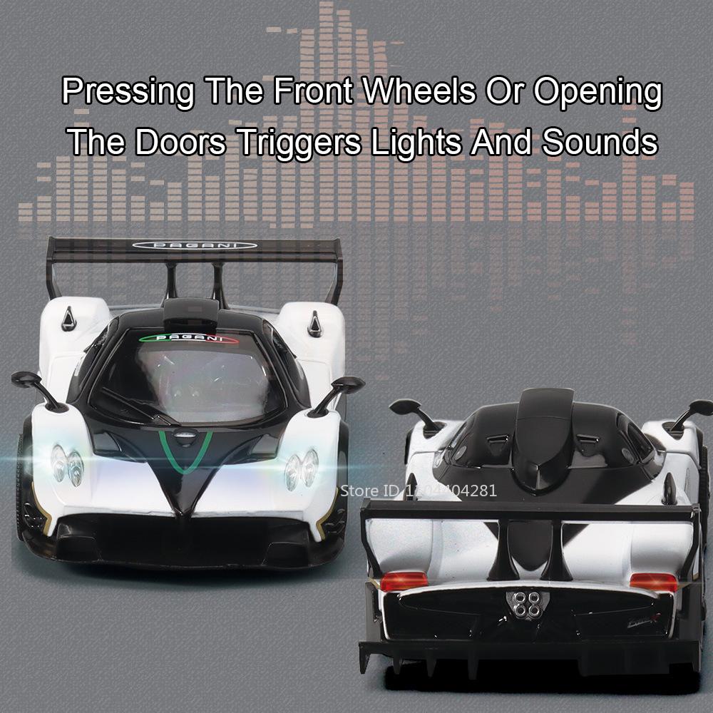 1:32 Pagani Zonda R Huaya BC Миниатюрная модель Сплав Литье под давлением Игрушки Двери машины открываются Звук Свет Оттянуть Назад Транспортные средства Мальчик Коллекция Подарки
