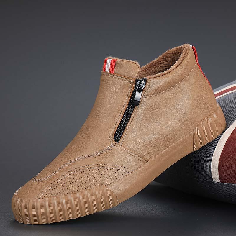 New Winter Style Men's High Top Plus Velvet Warm Leather Shoes Trendy Versatile Flat Shoes Martin Boots Leather Shoes