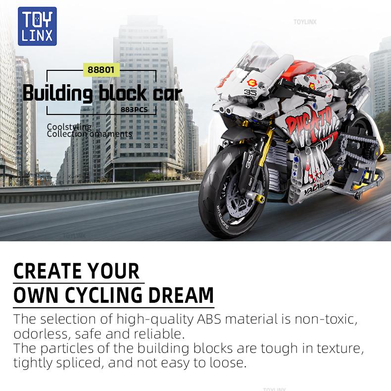 Набор строительных блоков ToylinX 883 детали, игрушечные мотоциклы, сборка моделей мотоциклов для детей или взрослых, игрушечные подарки на Рождество