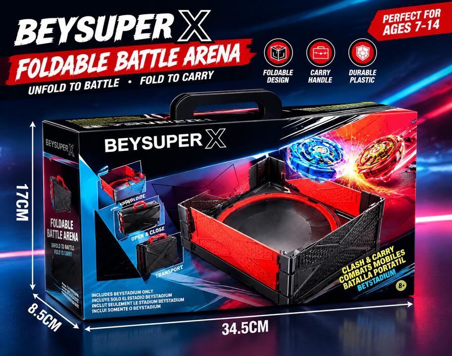 Foldable Beyblade Battle Arena, Plastic, Folds into Carry Case with Handle