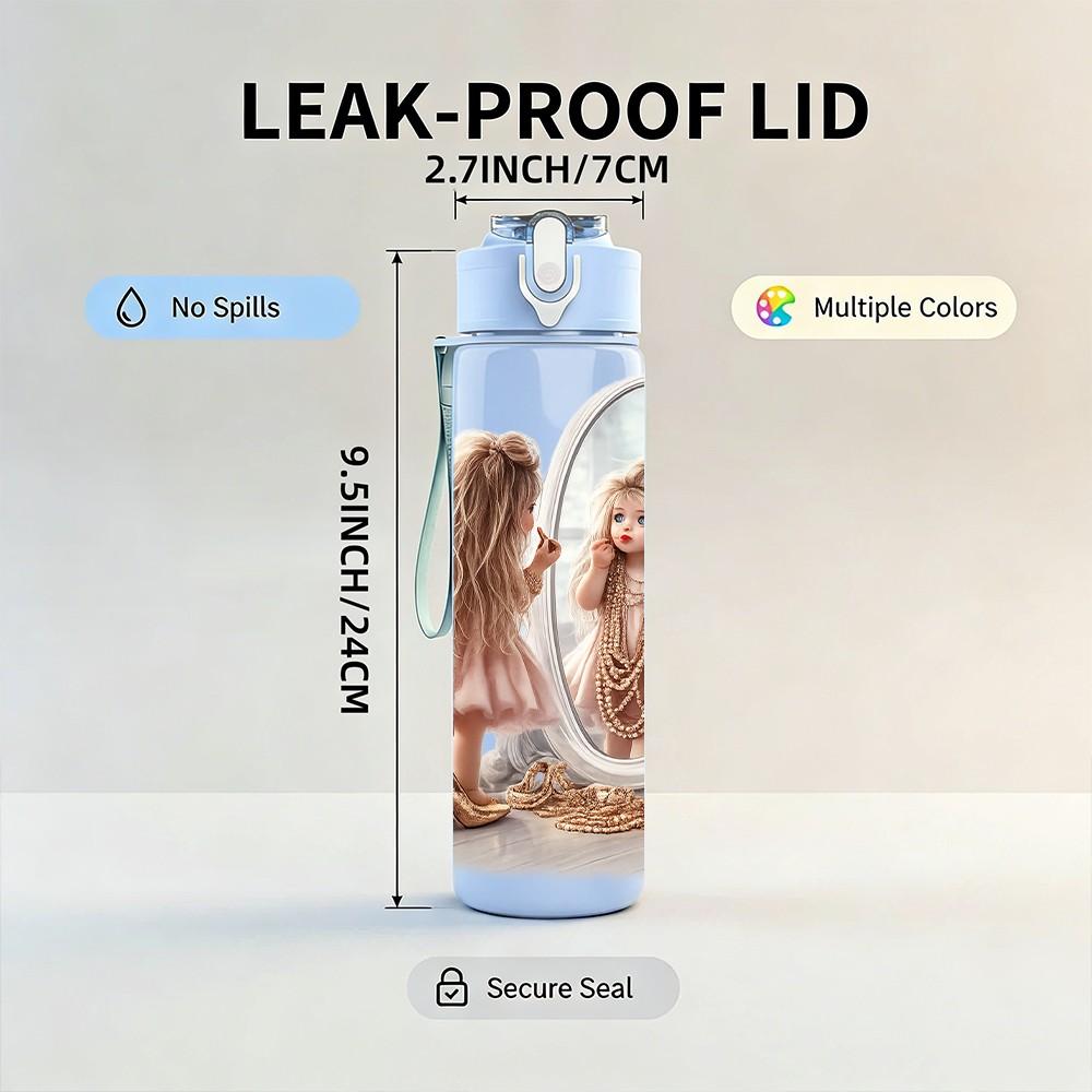 1PC Girl Mirror Fantasy Portrait Print 750ml Color Plastic Sports Water Bottle Leakproof Flip Straw Lid Suitable for Sports Office Home Use