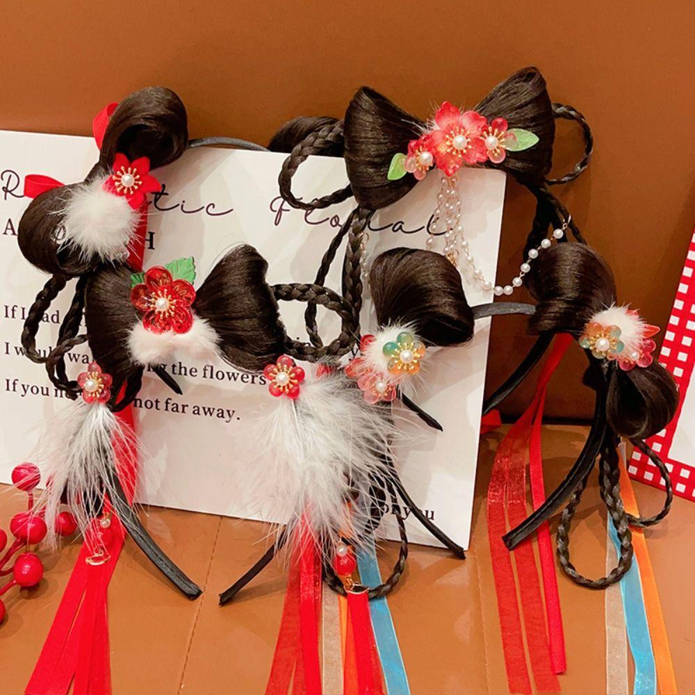 Кисточка Детский парик повязка на голову Цветок Ханьфу палочки для волос Простые китайские новогодние головные уборы для малышей