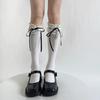 Pure Cotton Lolita Wide Lace Ribbon Bow Socks - Spring Mid-Calf Sweet Desire Style