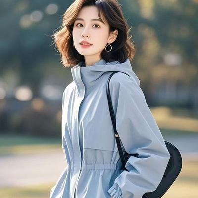 Новая Модная Удобная Куртка для Женщин Синяя Приталенная с Капюшоном Тонкая