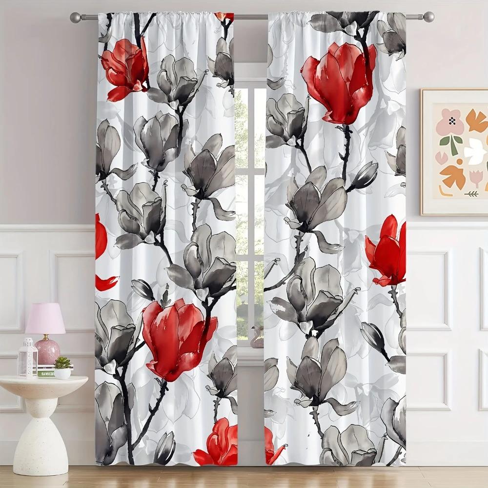 2 шт. Кухонные шторы с акварельным ботаническим рисунком - Разноцветные листьяДизайн для гостиной, спальни и кухонного домашнего декора