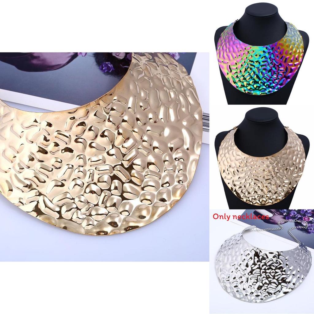 Fashionable Colorful Embossed Metal Disc Design Women Necklace For Punk Rock And Artistic Style Events
