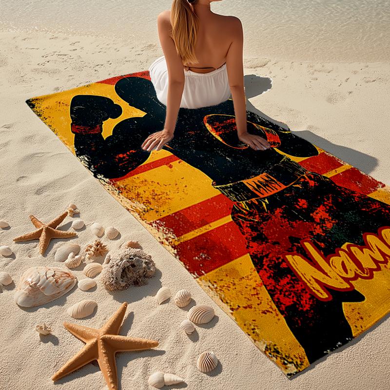 Custom Name Ultra-Soft Beach Towel with boxing Theme,Ideal for Pool - Camping, Diving - Perfect Travel Essential, Vibrant Beach Towel.