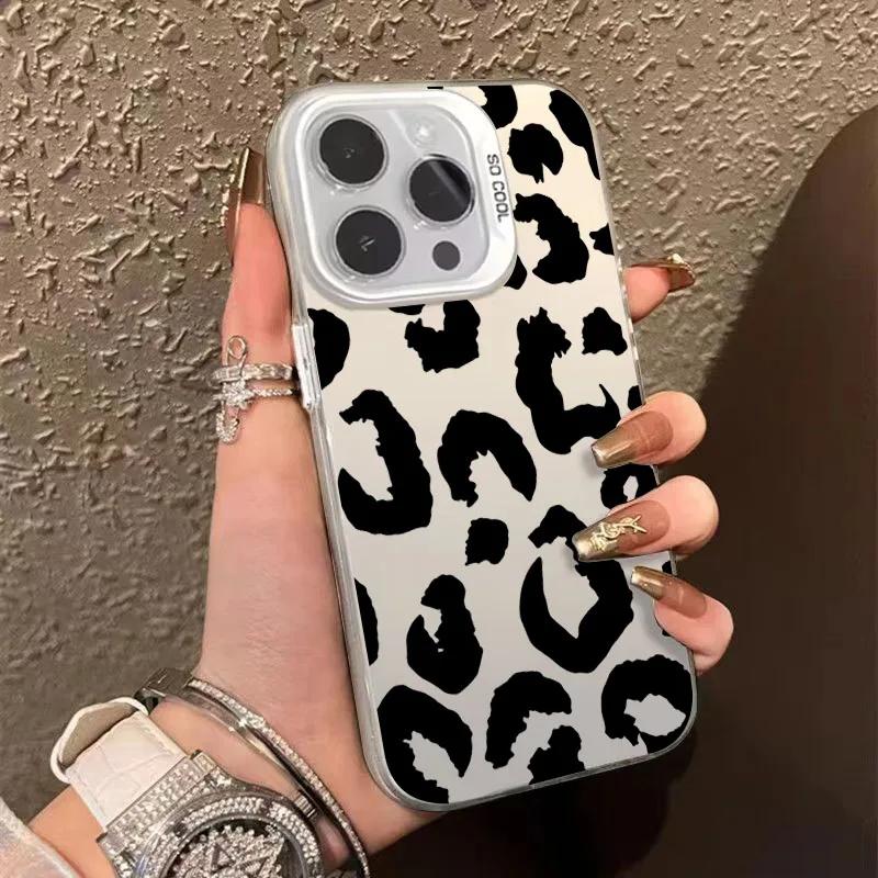 Чехол для iPhone 16 Леопардовый принт Гальваническое серебро Чехол для телефона для iPhone 11 12 13 14 15 Pro Max 17 Air 16E 7 8 Plus SE2 Чехол