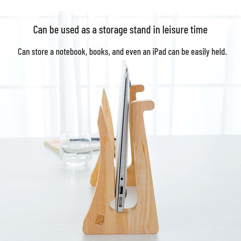 Вертикальная подставка для ноутбука из массива дерева с охлаждением и местом для хранения на рабочем столе