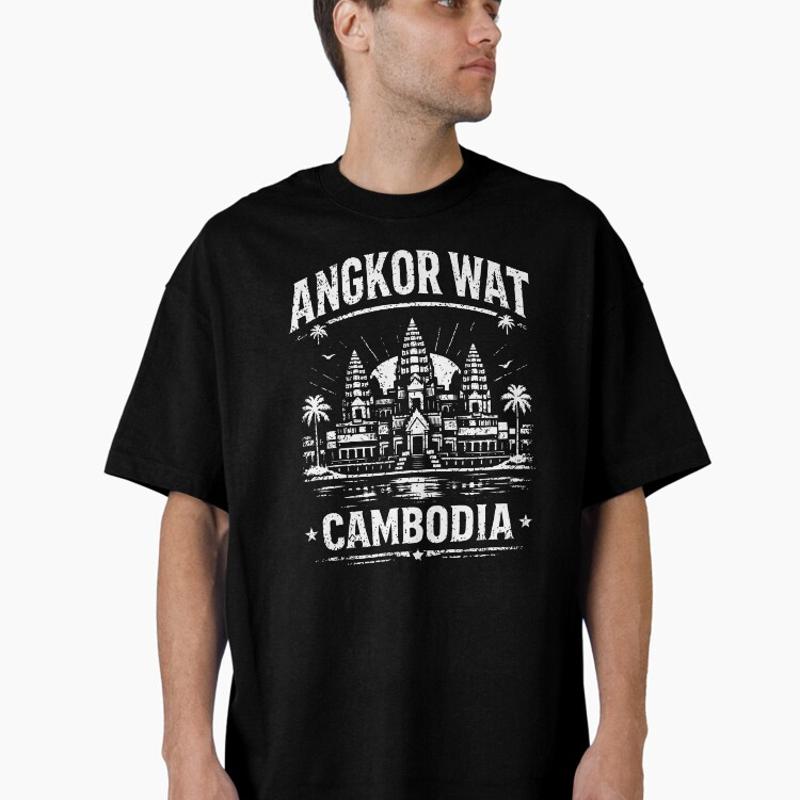 Angkor Wat Cambodia Temple Travel Graphic Oversized T-Shirt