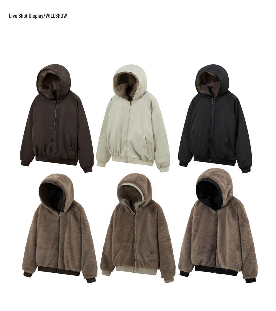 Унисекс двусторонняя хлопковая куртка с флисовой подкладкой и капюшоном - Зимняя необходимость