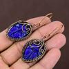 Natural Blue Cameo Face Gemstone Handmade Copper Wire Wrap Earring 2.44 O7o44