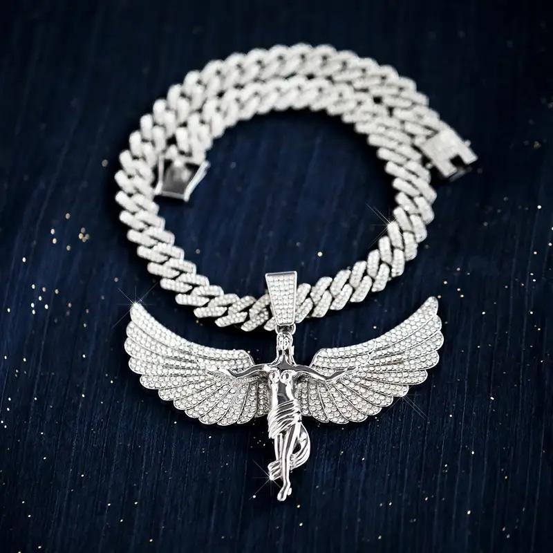 Ожерелье с большим кулоном «Ангел, расправляющий крылья», из цинкового сплава, инкрустированное цирконами, для мужчин и женщин, простая бижутерия в стиле хип-хоп, с легкой роскошью и индивидуальностью, подарок