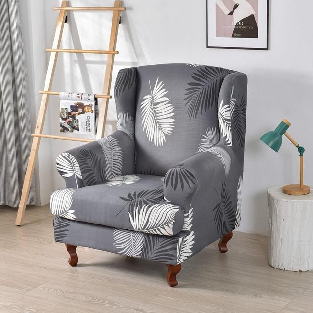 Geometric Wing Chair Cover Stretch Spandex Wingback Chair Covers Armchair Slipcover Furniture Protector Cover With Seat Covers