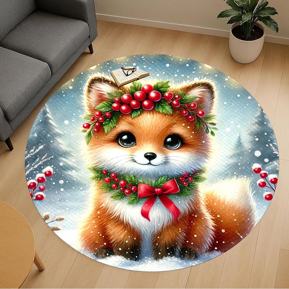 1pc winter fox Round Chair mat Area Rug - Non-Slip, Floor Mat for Office, Bedroom, and Indoor Decor -1002095