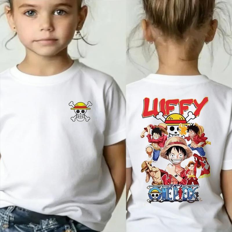 One Piece Japanese Anime Print Cotton TShirt Luffy Zoro Childrens Casual Short Sleeve Tee Kids Luffy Tshirt Family Clothing