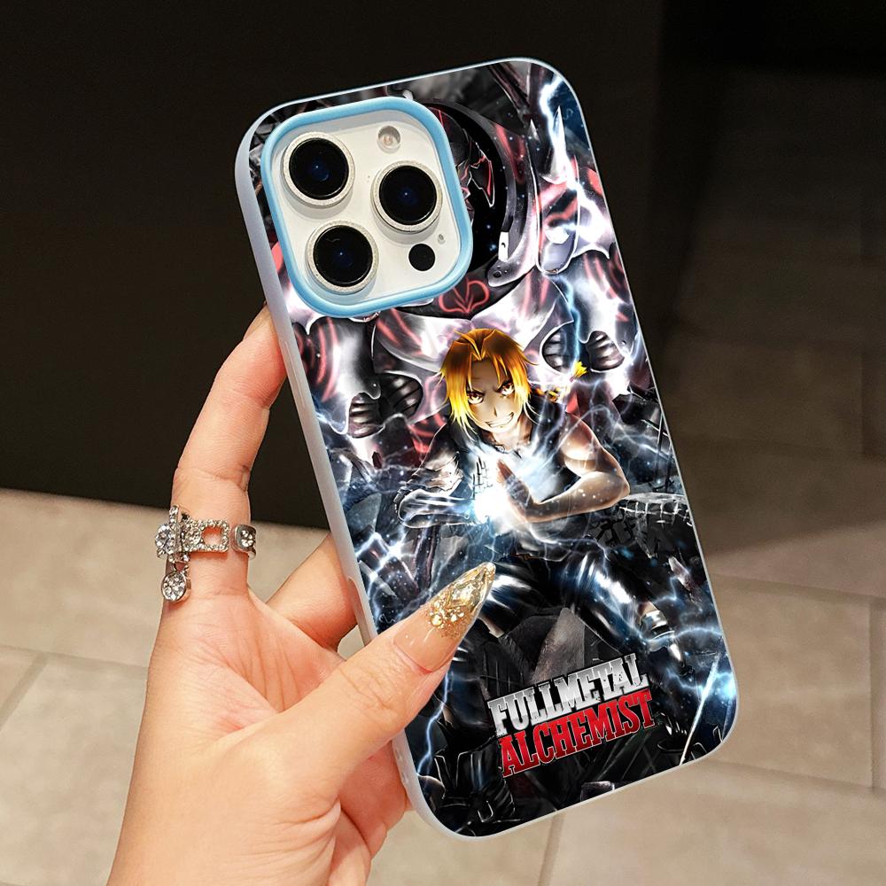 Fullmetal Edward Elric Phone Case for iPhone 17 16 15 14 13 12 11 Air Pro Max Plus Jelly Double layer Light Blue Cover