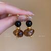 Amber Coffee French Retro Luxury Earrings - Women's Elegant Studs with Niche Design