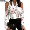 Women's Fashion Casual Spring Fall Flower Pattern Print Long Sleeve V-Neck Blouses & Shirts