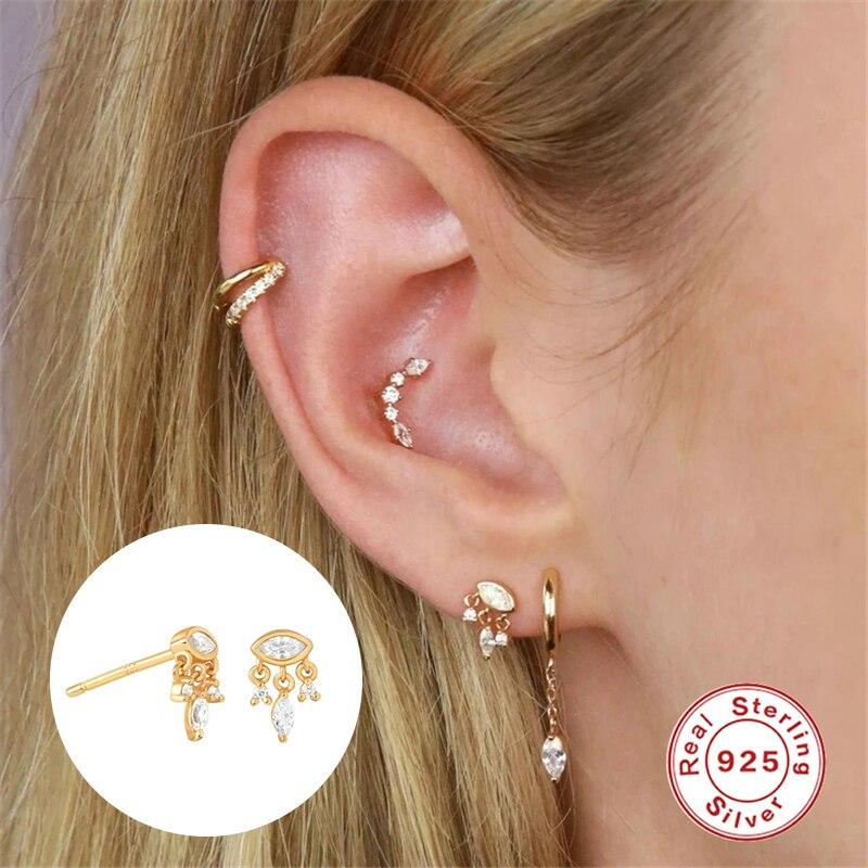 Серьги из настоящего серебра 925 пробы Модные серьги для женщин Белый Зеленый Хрусталь Пусеты Серьги-гвоздики Серьги Украшения Kolczyki