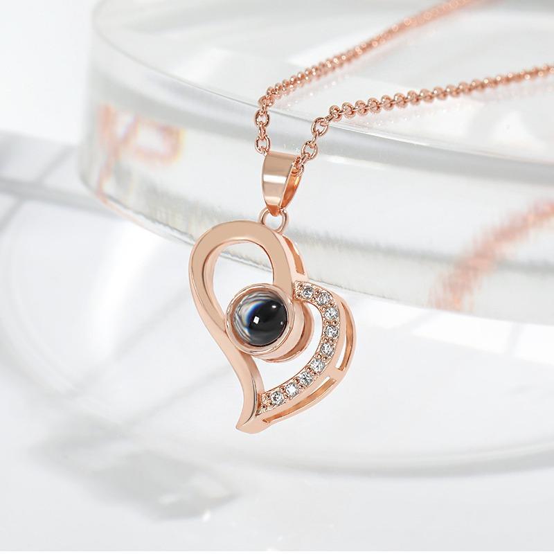 100 Languages I Love You Projection Necklace Female Hollow Love Simple Necklace Memory Collarbone Chain