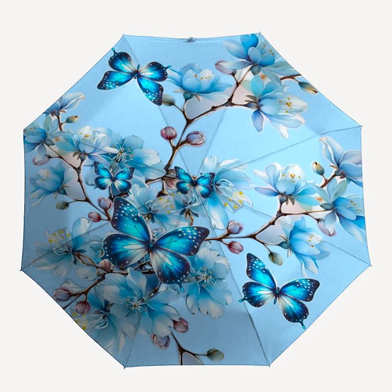 1pc Floral Butterflies Automatic Opening/Closing Folding Umbrella with 8 Ribs,Windproof Portable Sunshade Umbrella Holiday gift yy260401100