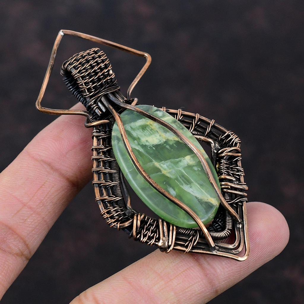 Подвеска из пренита, подвеска из медной проволоки, подвеска ручной работы, ювелирные изделия из натурального драгоценного камня, этнический стиль, подвеска из медной проволоки, подарок для него