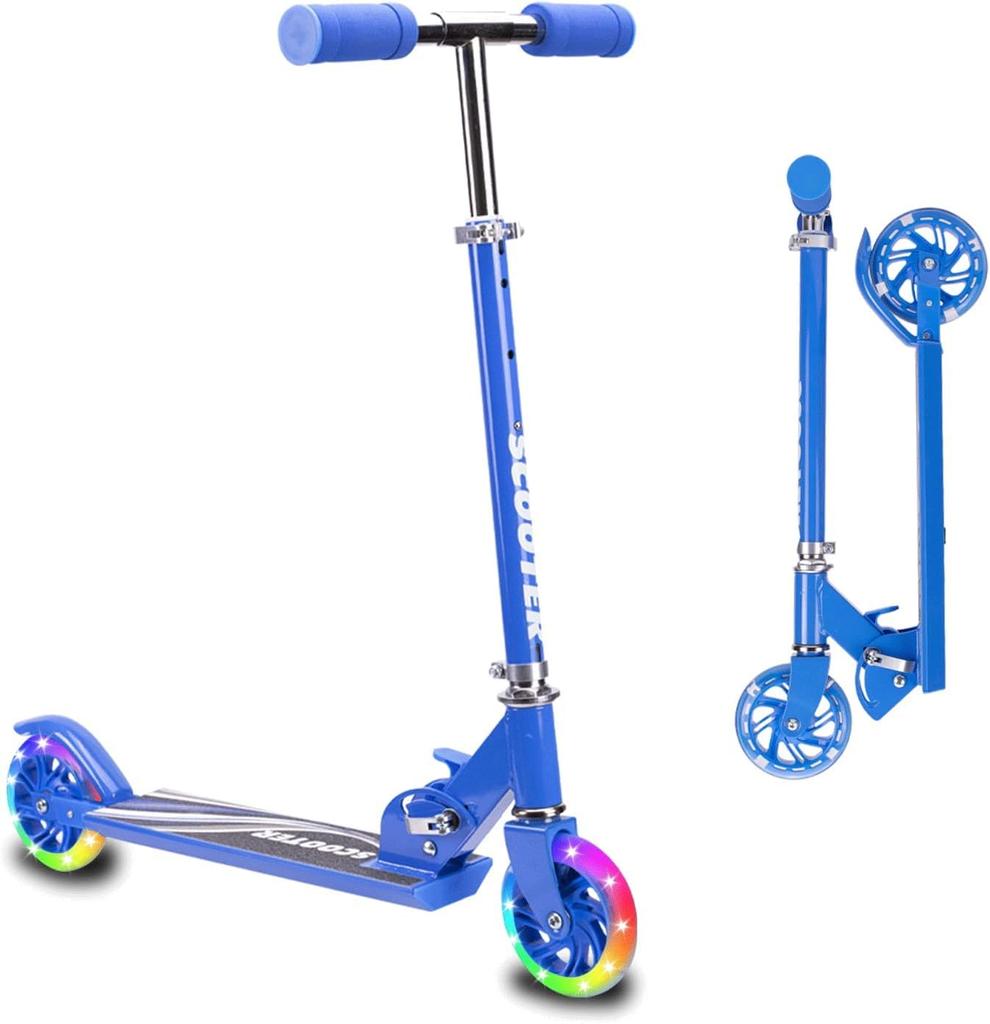 MEE GOO Kick Scooter Kids Scooter with Light Up Wheels with Strap for Kids Ages 3 and Up Folding Scooter 3 Height Adjustable PU Wheels Best Gift for