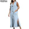 Women's Fashion Summer Spring Solid Color Print Sleeveless V-Neck Loose Waistline Casual Dresses