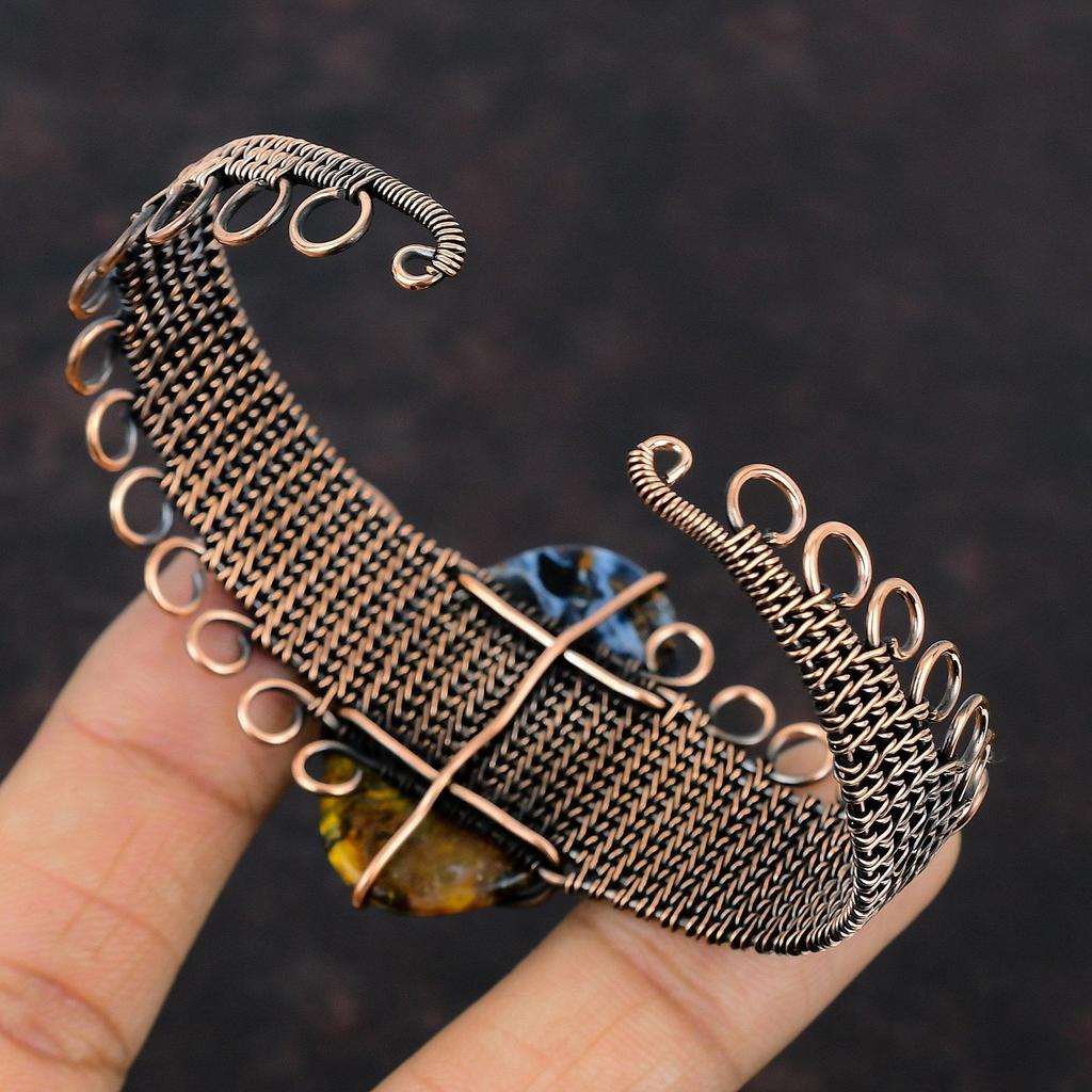 Браслет Pietersite, браслет из медной проволоки, регулируемый браслет-манжета, браслет с драгоценными камнями для женщин, медная проволока ручной работы, ювелирные изделия, подарок для нее