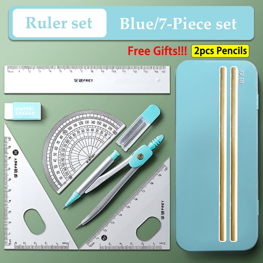 7pcs/ Set Math Geometry Ruler Multifunctional Drawing Tools For Students School Supplies Durable Engineering Design Stationery