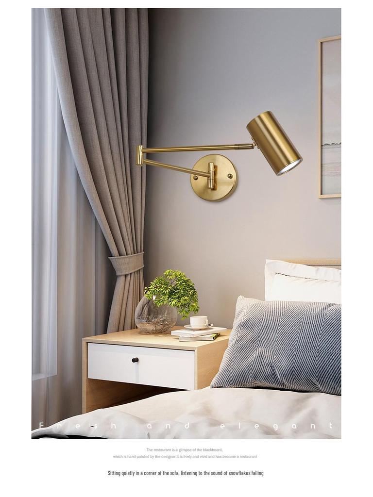 Минималистичный настенный светильник с двойным поворотным кронштейном и регулируемым светодиодным светом для спальни или кабинета
