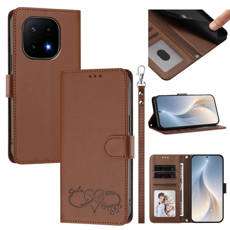 Happy Heart Pattern Magnetic Closure Vegan Leather Phone Case With Wrist Strap For vivo X200 FE