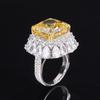 Fashion 18K Gold Plated 14*14MM Fancy Vivid Courndum Ring for Women Engagement Gift 925 Sterling Silver Fine Jewelry