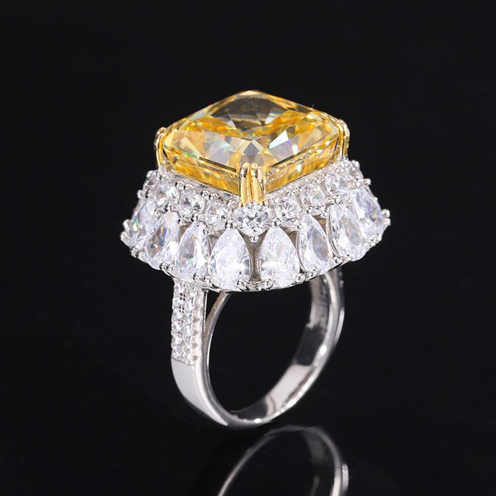 Fashion 18K Gold Plated 14*14MM Fancy Vivid Courndum Ring for Women Engagement Gift 925 Sterling Silver Fine Jewelry