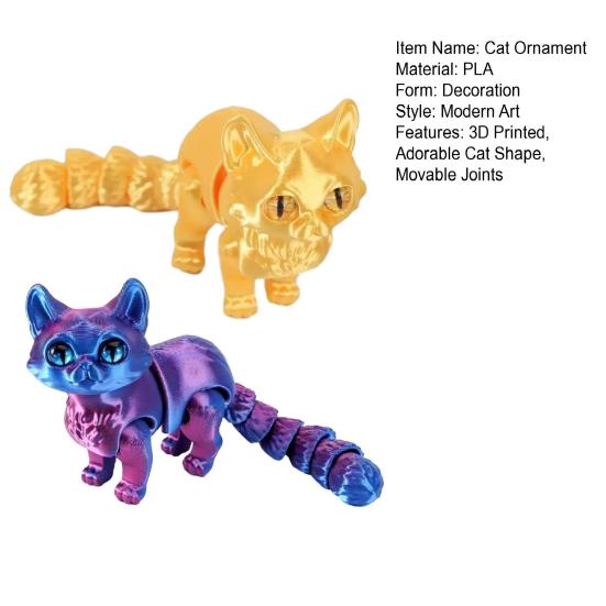 2 шт. Напечатанная на 3D фигурка кошки с подвижными суставами, фигурка кошки, сочлененная модель животного, игрушка-непоседа, украшение для дома, офиса, книжной полки, рабочего стола
