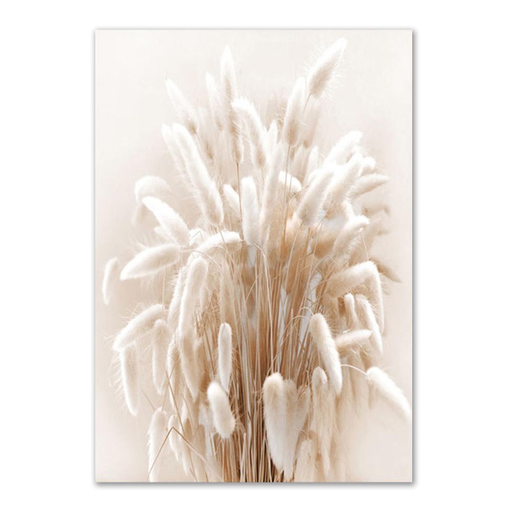 Nature Scenery Wall Art Poster and Prints Beige Bunny Tail Grass Reed Flower Leaf Canvas Painting Pictures for Living Room Decor