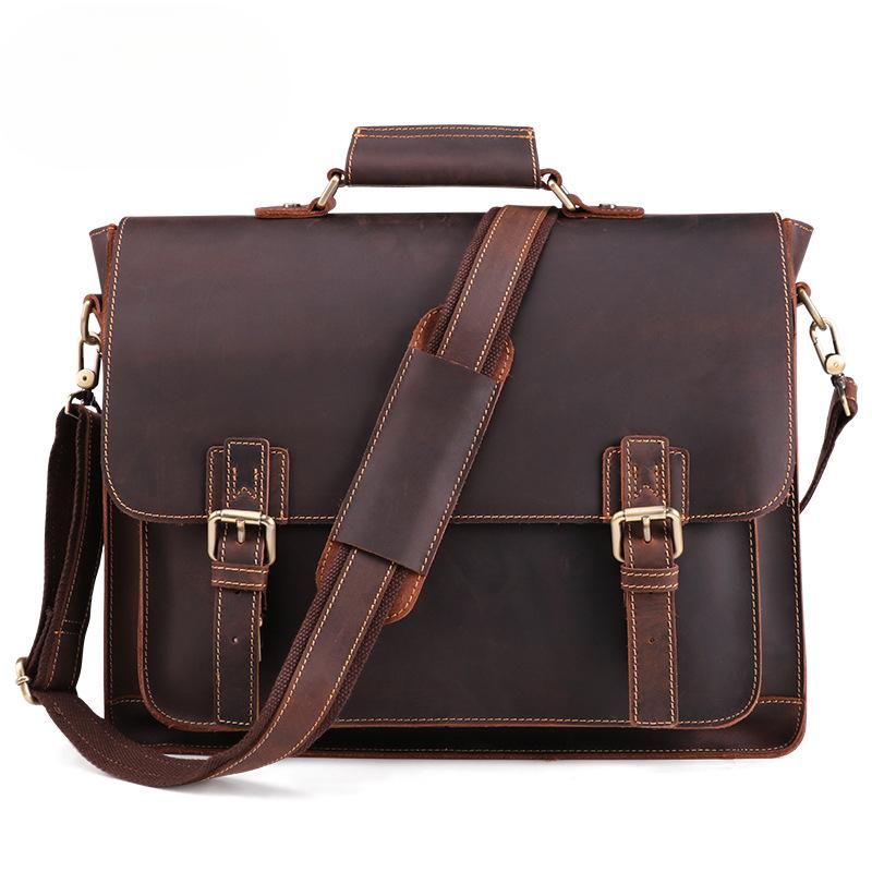 Genuine Leather Men's Briefcase Business Vintage Tote Computer Bag Men's Crazy Horse Leather Multifunctional Bag for Men
